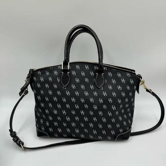 Dooney & Bourke Black and White Monogram Satchel - Picture 3 of 10